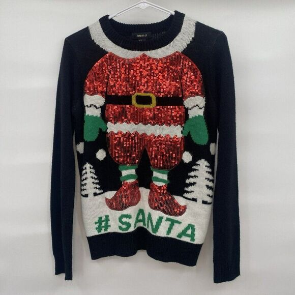 Forever 21 Women’s Christmas Sweater‎ Santa Sequins Party Size Small - Picture 1 of 4